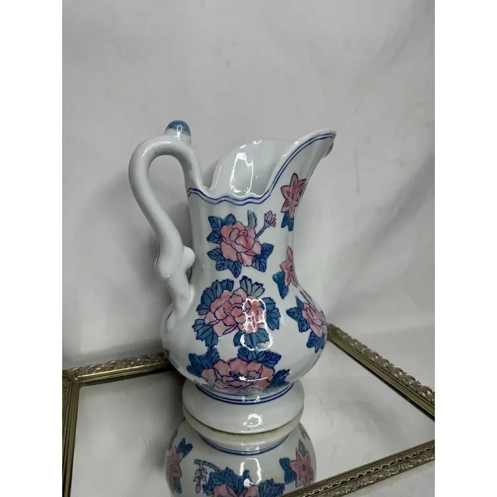 Chinese Export Extra Large Floral Wash Water Pitcher, Vintage Chinoiserie Chic - Picture 3 of 9